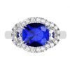 3 Carat Cushion Cut Sapphire Three Stone Halo Engagement Ring 2 2