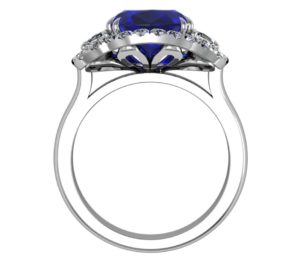 3 Carat Cushion Cut Sapphire Three Stone Halo Engagement Ring 3 2