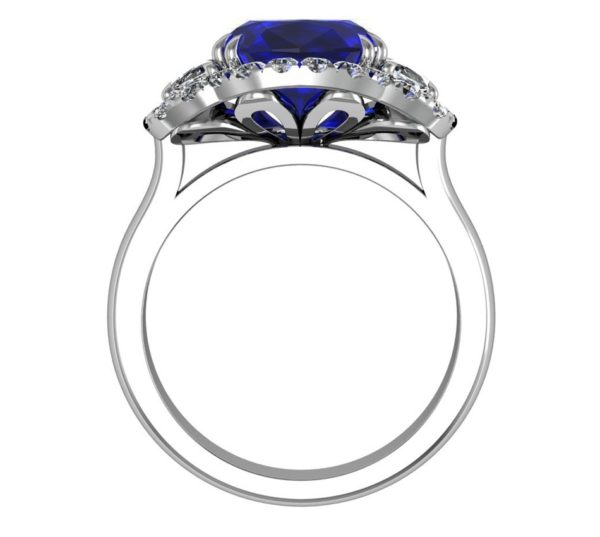 3 Carat Cushion Cut Sapphire Three Stone Halo Engagement Ring 3 2