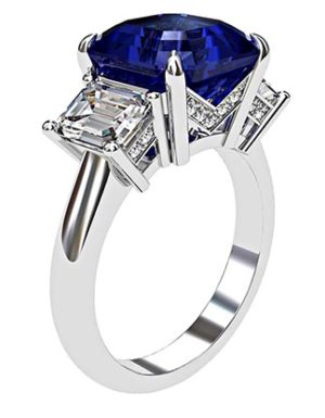 Asscher Cut Sapphire and Diamond Three Stone Engagement Ring 4 1