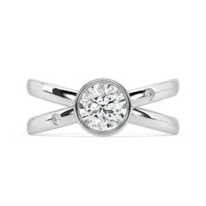 Bezel Set Diamond Engagement Ring with Cross Over Band white