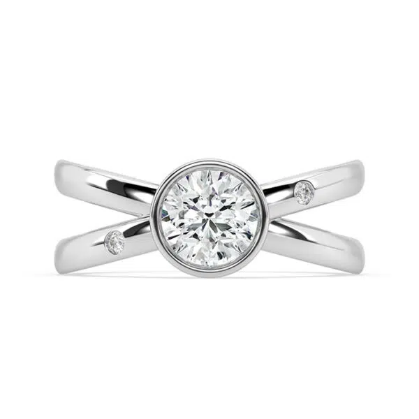 Bezel Set Diamond Engagement Ring with Cross Over Band white