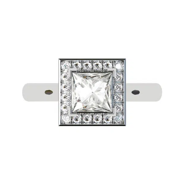 Bezel Set Princess Cut Diamond Halo Engagement Ring white