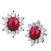 Cabochon Ruby with Diamond Petal Earrings 1 2