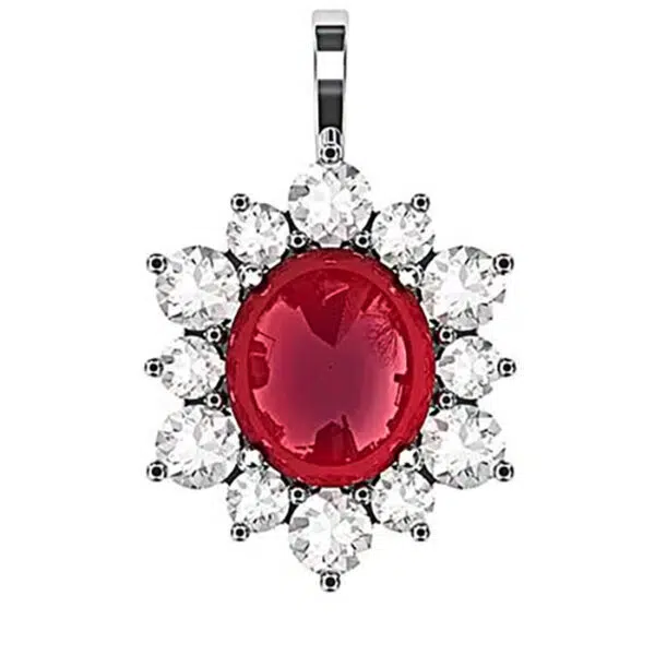 Cabochon Ruby with Diamond Petal Pendant 5