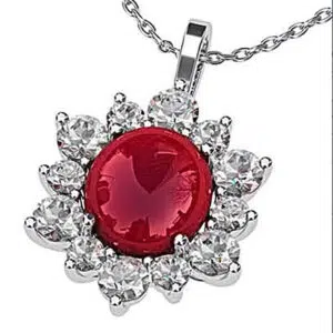 Cabochon Ruby with Diamond Petal Pendant 6