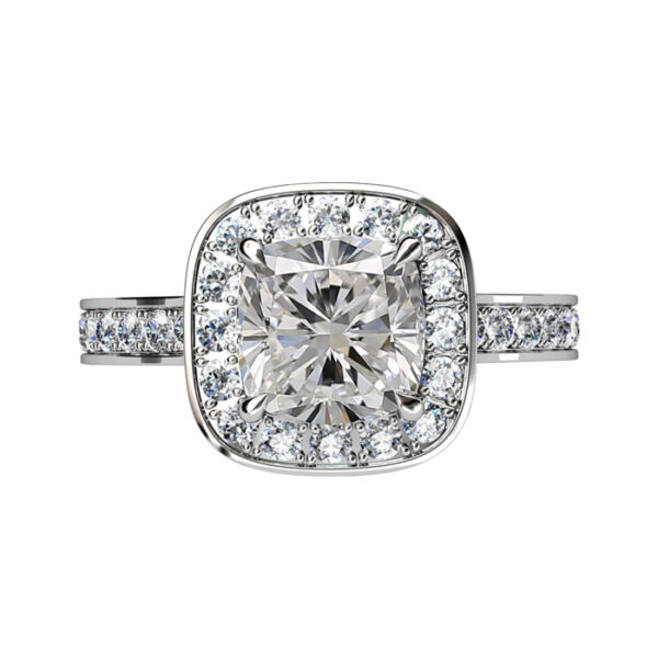 Cushion Cut Diamond Bezel Set Halo Engagement Ring copy