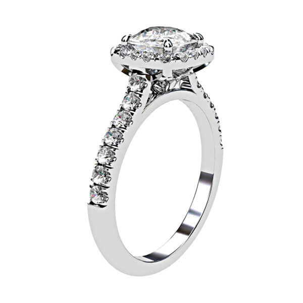 Cushion Cut Diamond Engagement Ring with Cut Down Diamond Band white gold 2