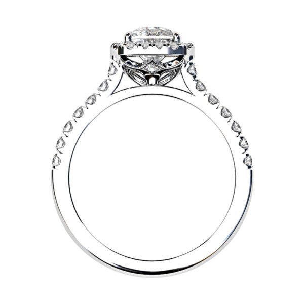 Cushion Cut Diamond Engagement Ring with Cut Down Diamond Band white gold 3