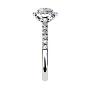 Cushion Cut Diamond Engagement Ring with Cut Down Diamond Band white gold 4