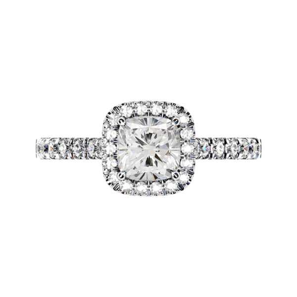 Cushion Cut Diamond Engagement Ring with Cut Down Diamond Band white gold copy