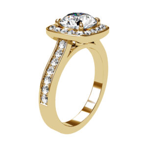 Cushion Cut Diamond Halo Engagement Ring in Yellow Gold Finish yellow 2