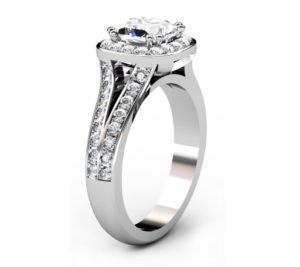 Cushion Cut Diamond Halo Engagement Ring with Split Bands 4 2