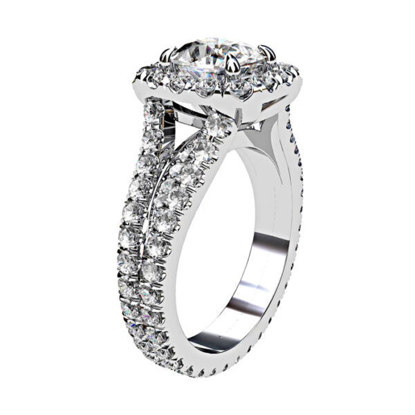 Cushion Cut Diamond Halo Ring with Split Band white 2