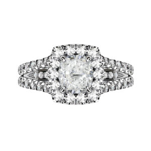 Cushion Cut Diamond Halo Ring with Split Band white copy