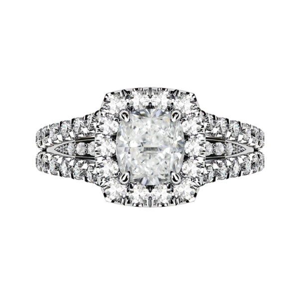 Cushion Cut Diamond Halo Ring with Split Band white copy