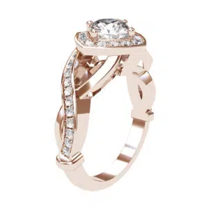 Cushion Cut Diamond Halo Rose Gold Engagement Ring with Infinity Band rose 2