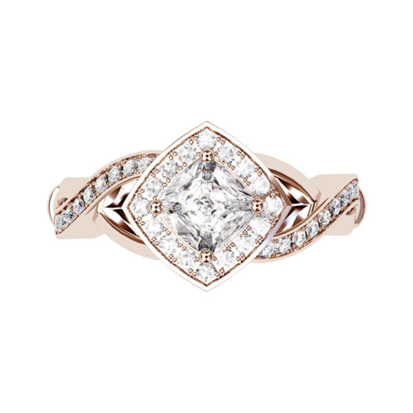 Cushion Cut Diamond Halo Rose Gold Engagement Ring with Infinity Band rose