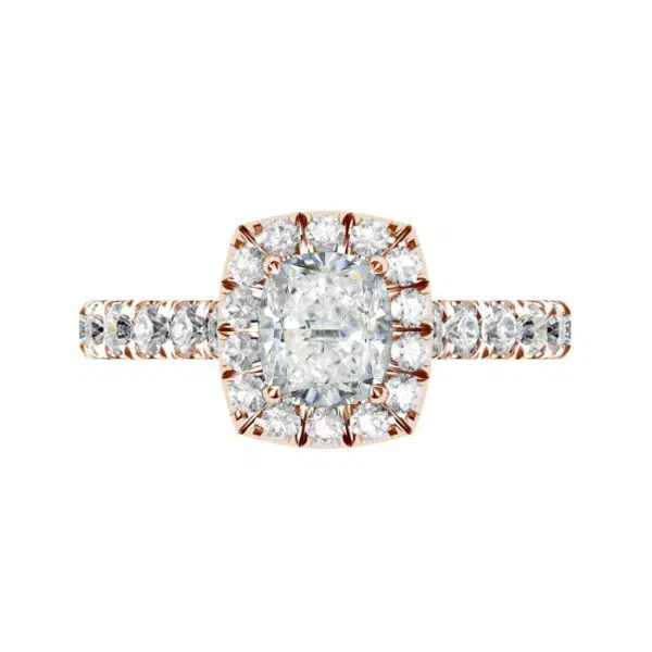 Cushion Cut Diamond Rose Gold Halo Engagement Ring rose copy