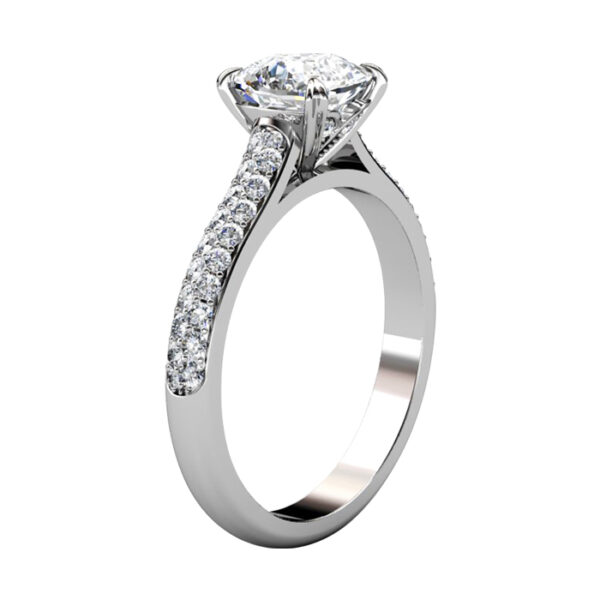 Cushion Cut Micro Pave Diamond Engagement Ring with Diamond Encrusted Basket white 2