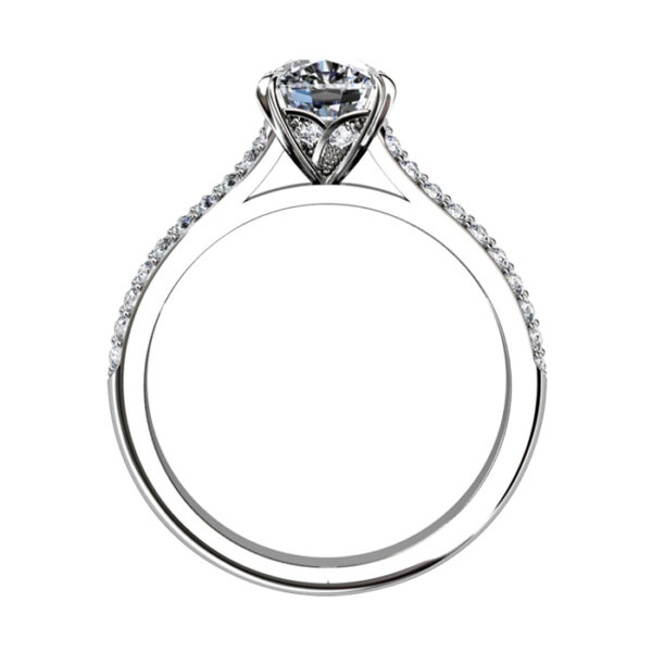 Cushion Cut Micro Pave Diamond Engagement Ring with Diamond Encrusted Basket white 3