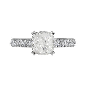 Cushion Cut Micro Pave Diamond Engagement Ring with Diamond Encrusted Basket white copy