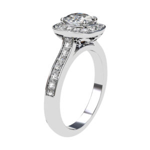 Custom Made Cushion Cut Diamond Halo Engagement Ring bezel 2