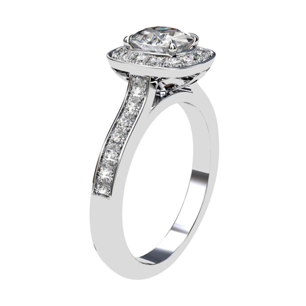 Custom Made Cushion Cut Diamond Halo Engagement Ring bezel 2