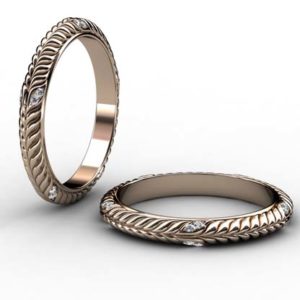 Diamond Inset Rose Gold Braided Wedding Band 1