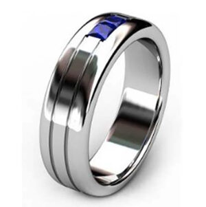 Double Carre Cut Sapphire Mens Platinum Ring 3