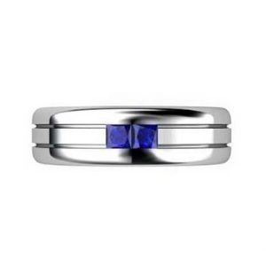 Double Carre Cut Sapphire Mens Platinum Ring 4