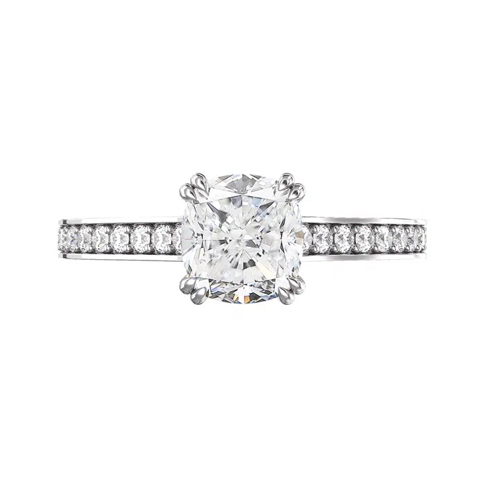 Double Prong Cushion Cut Diamond Engagement Ring | Channel Set Diamond ...