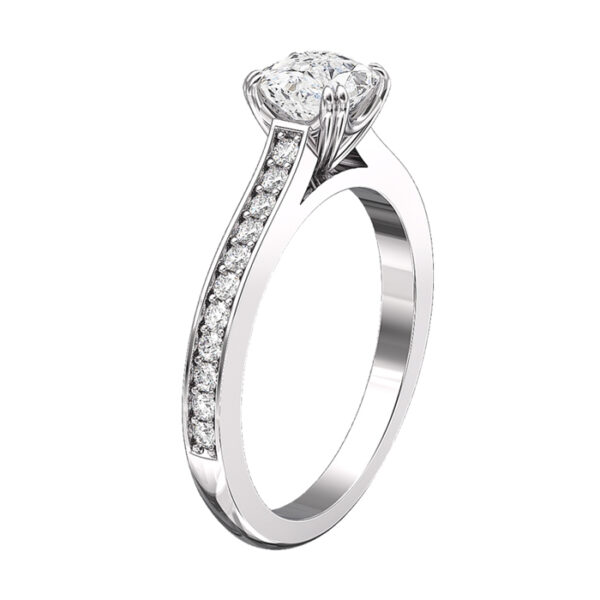 Double Prong Cushion Cut Diamond Engagement Ring with Channel Set Diamond Half Band 2