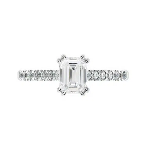 Double Prong Emerald Cut Diamond Engagement Ring white