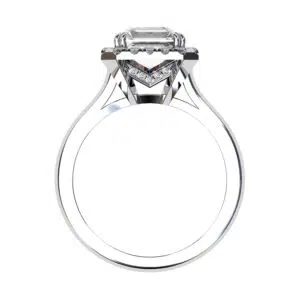 Double Prong Emerald Cut Diamond Halo Engagement Ring white 3