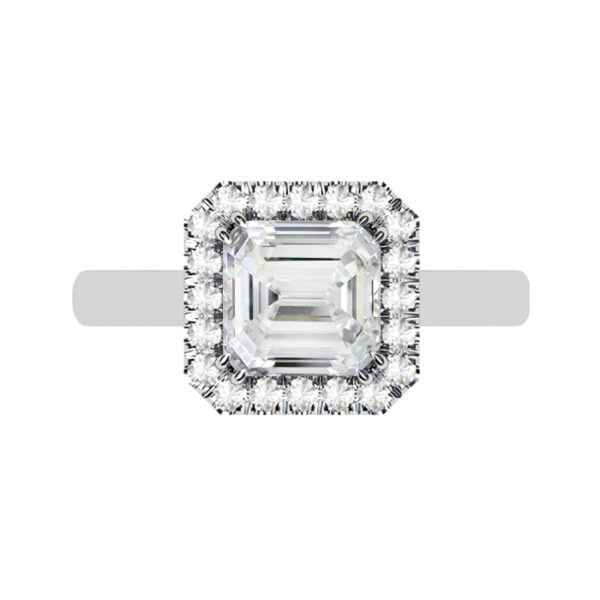 Double Prong Emerald Cut Diamond Halo Engagement Ring white copy