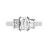 Double Prong Emerald Cut Diamond Three Stone Engagement Ring white copy