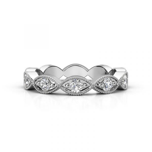 Eclipse Shape Half Diamond Bead Set Wedding Ring