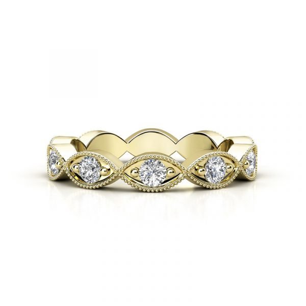 Eclipse Shape Half Diamond Bead Set Wedding Ring gold