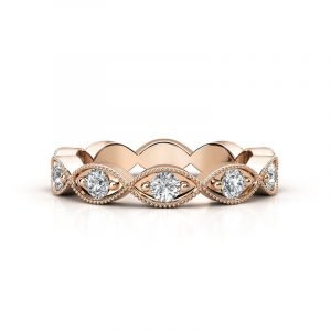 Eclipse Shape Half Diamond Bead Set Wedding Ring rose gold