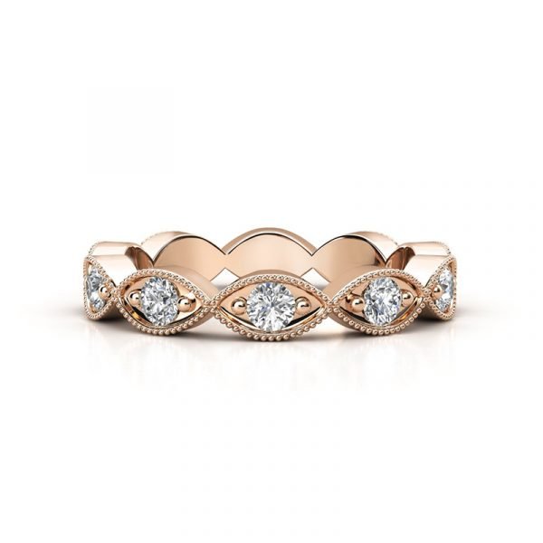 Eclipse Shape Half Diamond Bead Set Wedding Ring rose gold