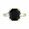 Emerald Cut Black Diamond Three Stone Yellow Gold Ring 2 2