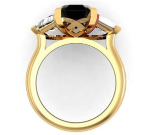 Emerald Cut Black Diamond Three Stone Yellow Gold Ring 3 2