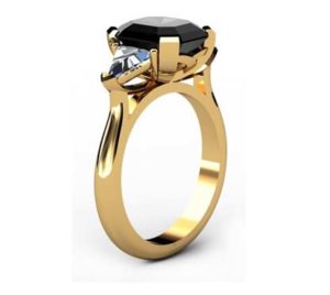 Emerald Cut Black Diamond Three Stone Yellow Gold Ring 4 2