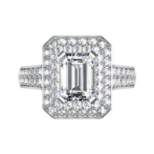 Emerald Cut Diamond Double Halo Engagement Ring white