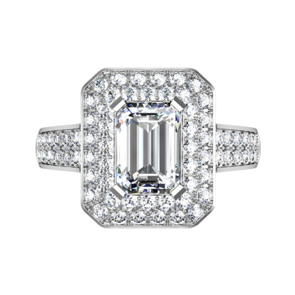 Emerald Cut Diamond Double Halo Engagement Ring white