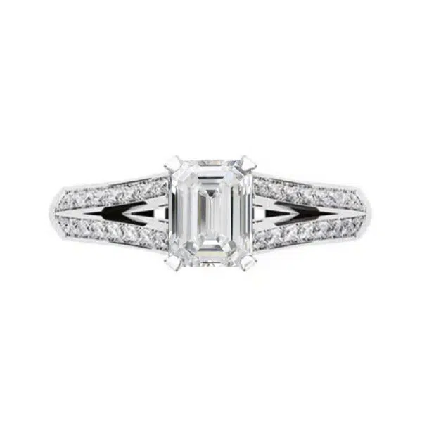 Emerald Cut Diamond Engagement Ring with Diamond Split Shank