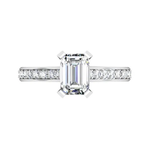 Emerald Cut Diamond Engagement Ring with Flat Prongs white