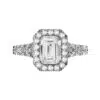 Emerald Cut Diamond Halo Engagement Ring with Filigree Detailing