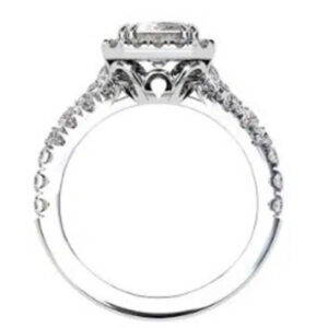 Emerald Cut Diamond Halo Engagement Ring with Filigree Detailing white